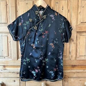 Double Peach Size 34 Chinese Cheongsam Brocade Blouse Shirt Floral Traditional